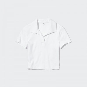 White Women Uniqlo Cropped Skipper Short-sleeve Polo Shirts | USA RMONS-9653