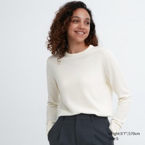 White Women Uniqlo Extra Fine Merino Crew Neck Sweaters | USA QLZXJ-2976