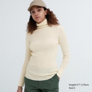 White Women Uniqlo Extra Fine Merino Ribbed Turtleneck Long-sleeve Sweaters | USA CFQYO-5498