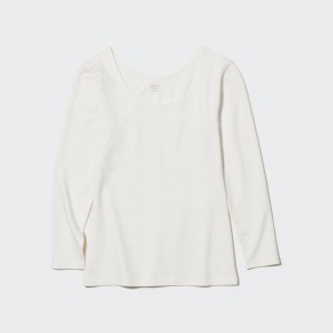 White Women Uniqlo Heattech Cotton Scoop Neck Long-sleeve (Extra Warm) T Shirts | USA TSIOP-9124