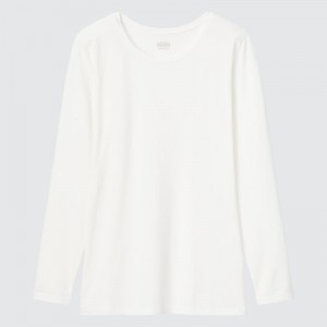 White Women Uniqlo Heattech Crew Neck Long-sleeve T Shirts | USA CGIUK-7859