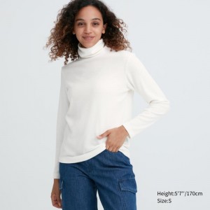 White Women Uniqlo Heattech Fleece Turtleneck Long-sleeve T Shirts | USA EYRMP-4029