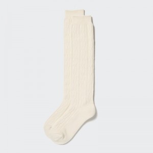 White Women Uniqlo Heattech Knee High (Cable) Socks | USA MCQVT-0167