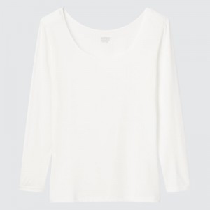 White Women Uniqlo Heattech Scoop Neck Long-sleeve T Shirts | USA QLYFA-3875