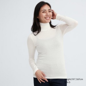 White Women Uniqlo Heattech Ultra Light Turtleneck Long-sleeve T Shirts | USA QKITO-5216