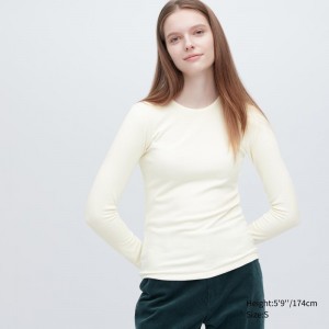 White Women Uniqlo Heattech Ultra Warm Crew Neck Long-sleeve T Shirts | USA TCZPY-9314