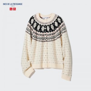 White Women Uniqlo Jacquard Crew Neck Long-sleeve (Ines De La Fressange) Cardigan | USA NKIUS-2714