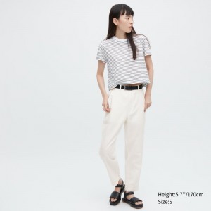 White Women Uniqlo Linen Cotton Tapered Pants | USA DSREN-6871