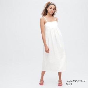 White Women Uniqlo Linen-blend Gathered Camisole Dress | USA GHILX-7863