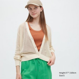 White Women Uniqlo Mesh Long-sleeve Short Cardigan | USA DZGMJ-9064