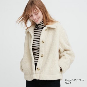 White Women Uniqlo Pile-lined Fleece Jackets | USA PMTRY-6514