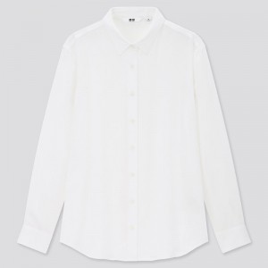 White Women Uniqlo Rayon Long-sleeve Blouse | USA XSYWE-9541