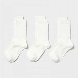 White Women Uniqlo Ribbed (3 Pairs) Socks | USA ELCFY-3092