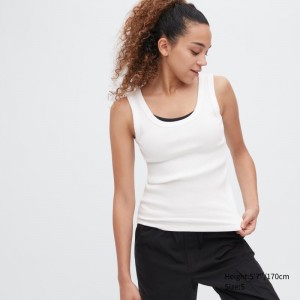 White Women Uniqlo Ribbed Tank Tops | USA VCUMQ-6305