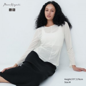 White Women Uniqlo Sheer Crew Neck Long-sleeve (Mame Kurogouchi) T Shirts | USA EJWTB-1605