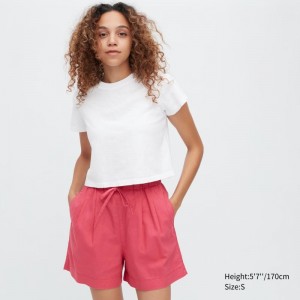 White Women Uniqlo Slub Jersey Cropped Short-sleeve T Shirts | USA MHLIE-8627