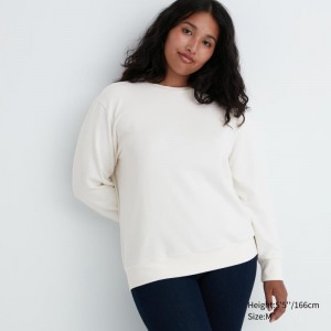 White Women Uniqlo Soft Knitted Fleece Crew Neck Long-sleeve T Shirts | USA NZXVF-9703