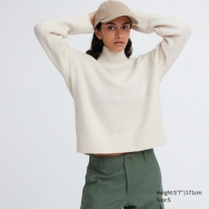 White Women Uniqlo Souffle Yarn Long Sleeve High Neck Sweaters | USA INOSJ-8592