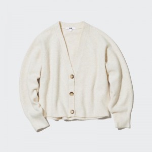 White Women Uniqlo Souffle Yarn Long-sleeve Short Cardigan | USA VFWGQ-5816