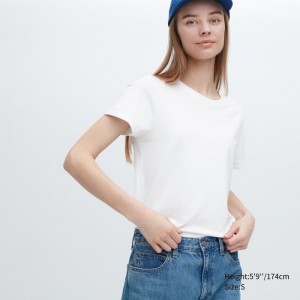 White Women Uniqlo Supima® Cotton Crew Neck Short-sleeve T Shirts | USA SXILM-7896