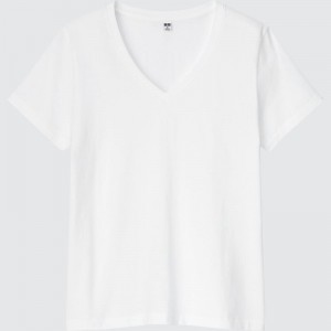 White Women Uniqlo Supima® Cotton V-neck Short-sleeve T Shirts | USA LHNOP-2730