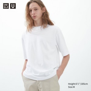 White Women Uniqlo U Airism Cotton Oversized Crew Neck Half-sleeve T Shirts | USA OZFPR-4258