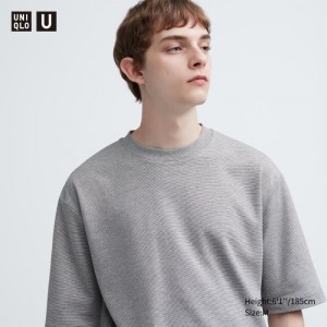 White Women Uniqlo U Airism Cotton Striped Crew Neck Oversized T Shirts | USA ECVJP-1235