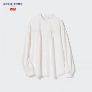 White Women Uniqlo Volume Long-sleeve (Ines De La Fressange) Blouse | USA ULVGZ-7628