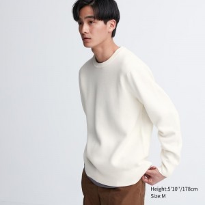 White Women Uniqlo Washable Milano Ribbed Crew Neck Sweaters | USA ZUWHM-4605