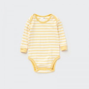 Yellow Baby Uniqlo Striped Long-sleeve Bodysuit | USA YQWFA-8195