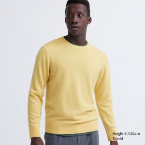 Yellow Men Uniqlo Cashmere Crew Neck Long-sleeve Sweaters | USA GTWCP-6789