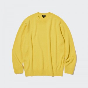 Yellow Men Uniqlo Cashmere Crew Neck Long-sleeve Sweaters | USA FYISZ-0983