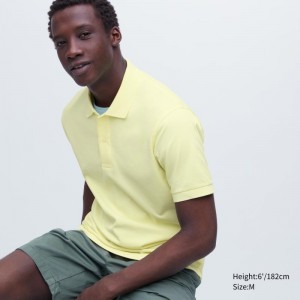 Yellow Men Uniqlo Dry Pique Short-sleeve Polo Shirts | USA XOZTJ-4632