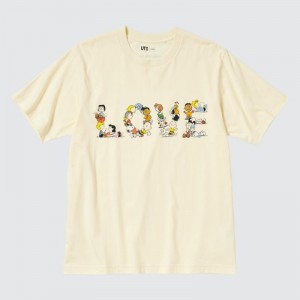 Yellow Men Uniqlo Peace For All (Peanuts) (Short-sleeve Graphic) T Shirts | USA KXQPY-1847