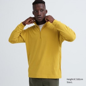 Yellow Men Uniqlo Smooth Fleece Half-zip T Shirts | USA CHIKN-6035