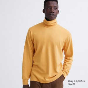 Yellow Men Uniqlo Soft Brushed Turtleneck Long-sleeve T Shirts | USA DTJLR-0631