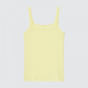 Yellow Women Uniqlo Airism Ribbed Sleeveless (Silk Blend) Tops | USA OIVKR-0891