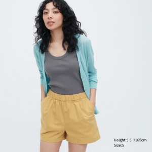 Yellow Women Uniqlo Cotton Easy Shorts | USA GVDHQ-0218