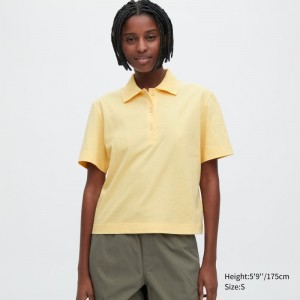 Yellow Women Uniqlo Cropped Relaxed Short-sleeve Polo Shirts | USA ZRGNP-3510