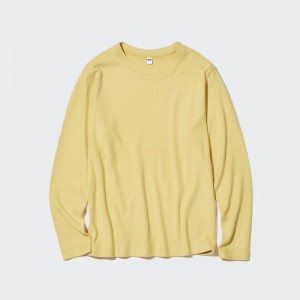 Yellow Women Uniqlo Heattech Fleece Crew Neck Long Sleeve T Shirts | USA YWUNH-0549