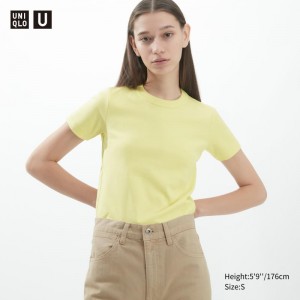 Yellow Women Uniqlo U Crew Neck Short-sleeve T Shirts | USA JBLMQ-7295