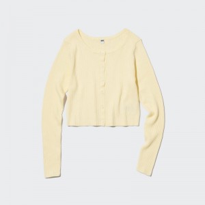 Yellow Women Uniqlo Uv Protection Crew Neck Cropped Cardigan | USA SVDHZ-5708