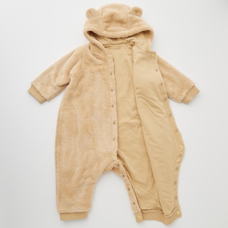 Beige Baby Uniqlo Fluffy Yarn Fleece One-Pieces | USA FHOCV-3825