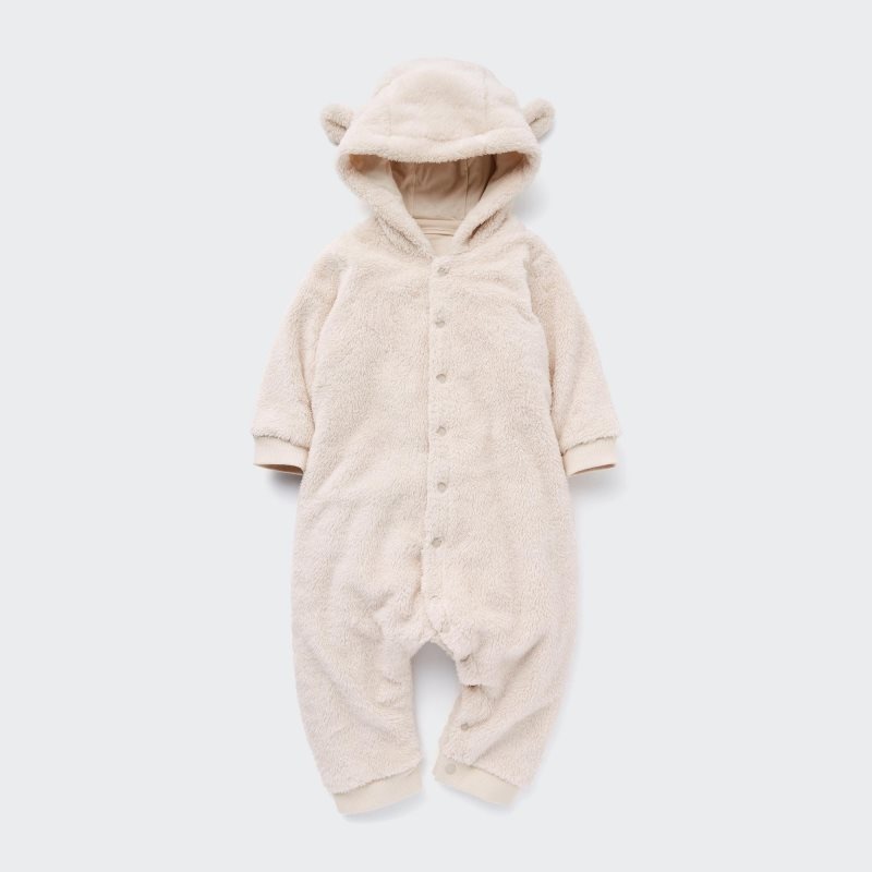 Beige Baby Uniqlo Fluffy Yarn Fleece One-Pieces | USA FHOCV-3825