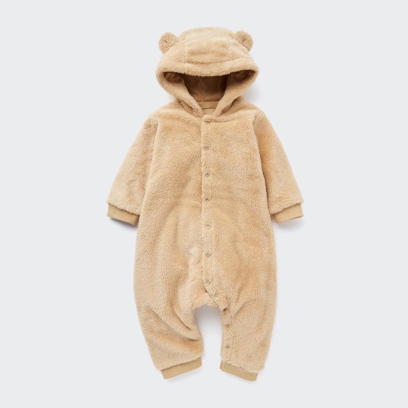 Beige Baby Uniqlo Fluffy Yarn Fleece One-Pieces | USA UKDRA-3874