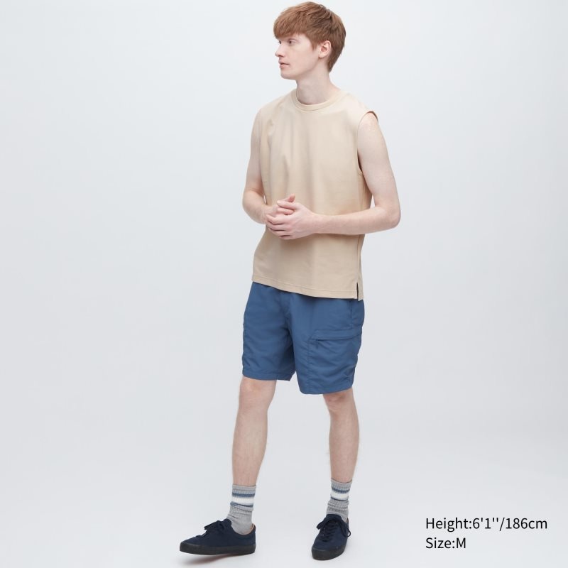 Beige Men Uniqlo Airism Cotton Sleeveless T Shirts | USA CLSYP-6273