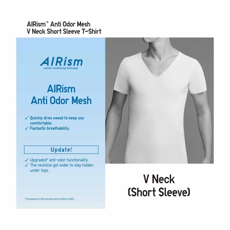 Beige Men Uniqlo Airism Mesh Anti-odor V-neck T Shirts | USA KLWQM-8029