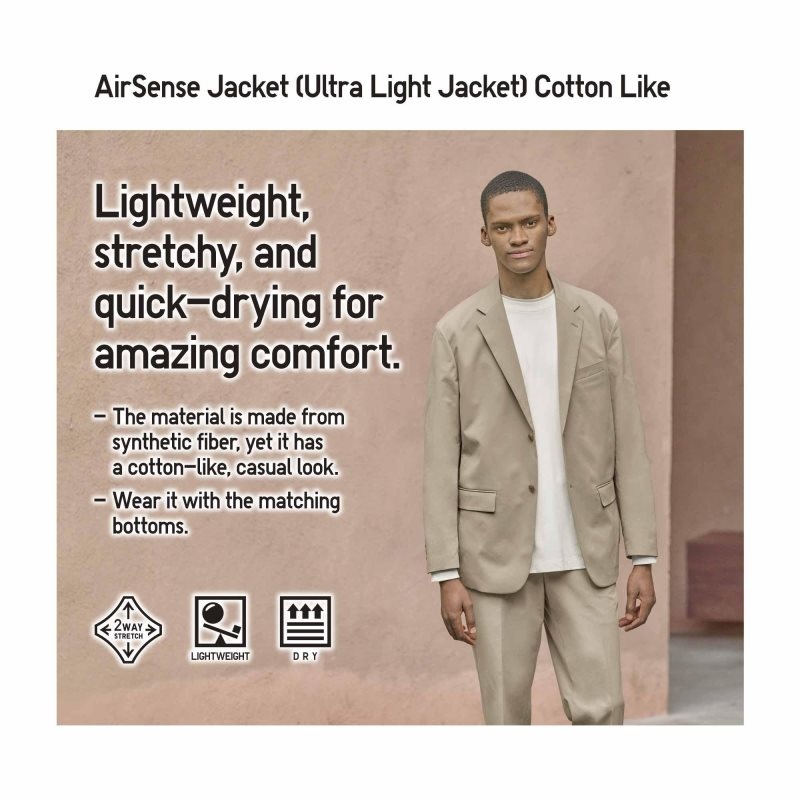 Beige Men Uniqlo Airsense (Cotton Like) (Ultra Light) Jackets | USA DYICR-5792