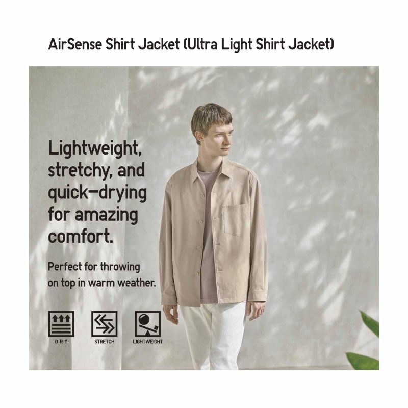 Beige Men Uniqlo Airsense Shirt (Ultra Light Shirt) Jackets | USA DIYFV-8135