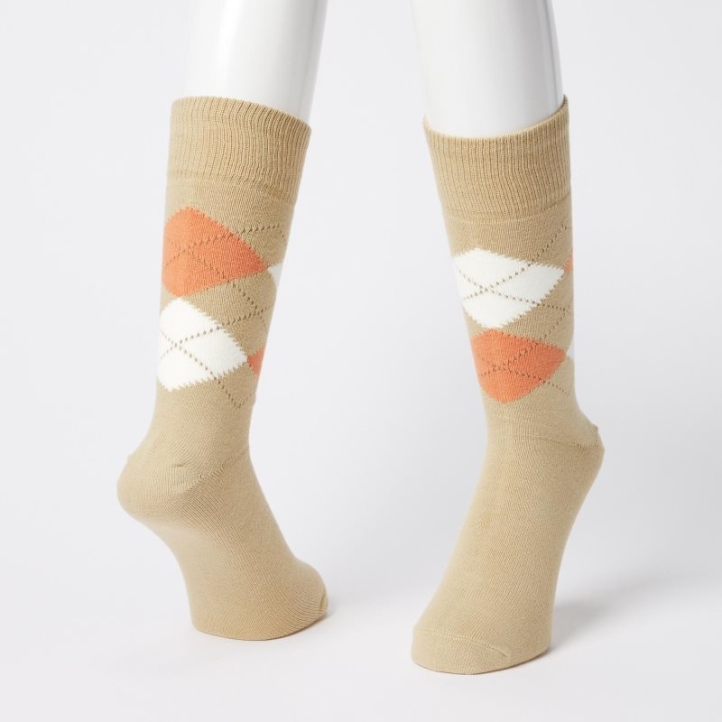 Beige Men Uniqlo Argyle Socks | USA YBHNG-6981